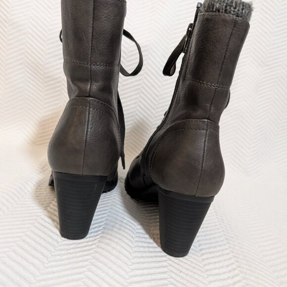 G.H Bass & Co Zee Brown Lace Up Boots Chunky Heel Size 8 Faux Leather - Picture 4 of 14